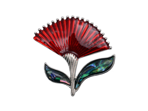 Kiwicraft Pohutukawa Paua Brooch with Box