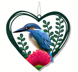 Colourful Metal Birds Hanging Hearts - Kingfisher In The Bush