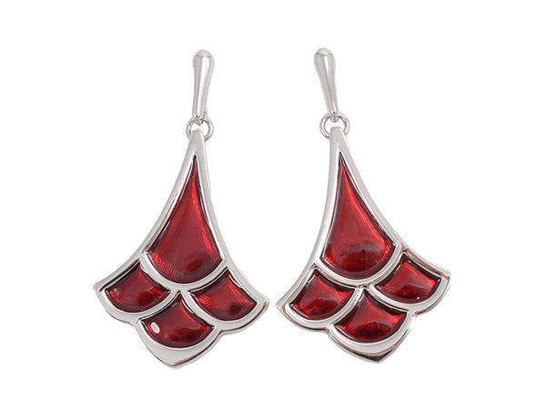 Kiwicraft Rhodium Fan Earrings with Box - Red