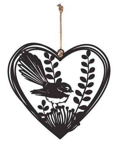 Metal Birds Hanging Hearts - Fantail