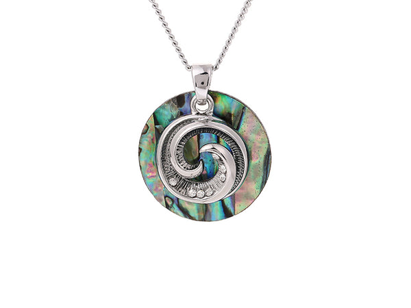 Kiwicraft Rhodium Koru Paua Pendant with Box